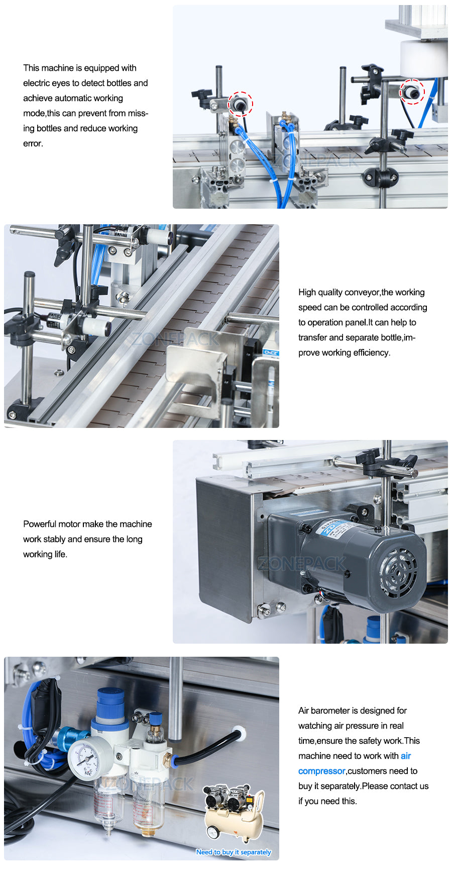 ZONEPACK Pneumatic Semi Automatic Tabletop Glass Bottle Cap Press Machine Jar Whisky Plastic Bottle Capping Machine