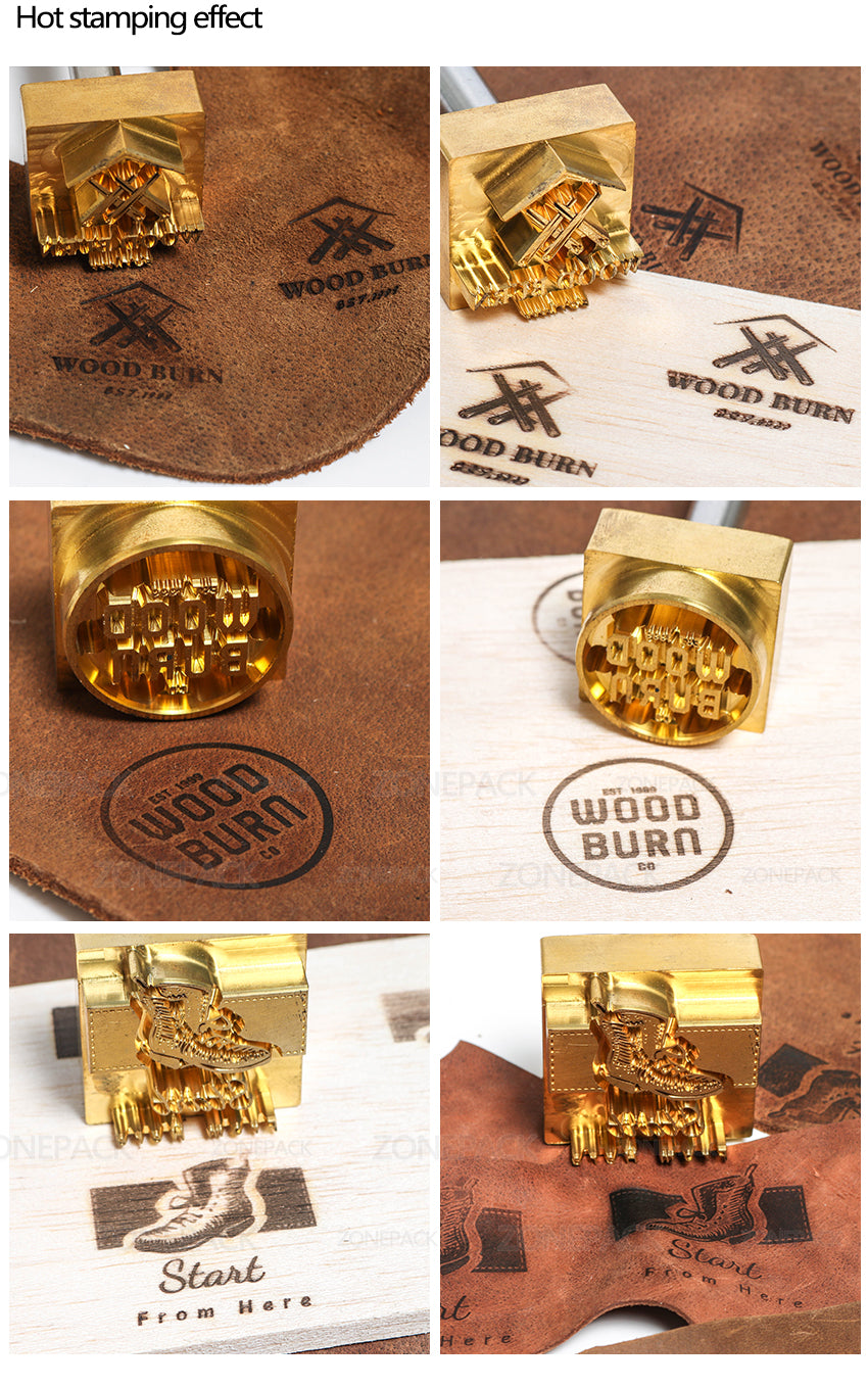 ZONEPACK Customized Logo Stamp Brass Mold Leather Wood PU Copper Stamping Mold Plate For Machine Hot Foil Stamp Wood Burning