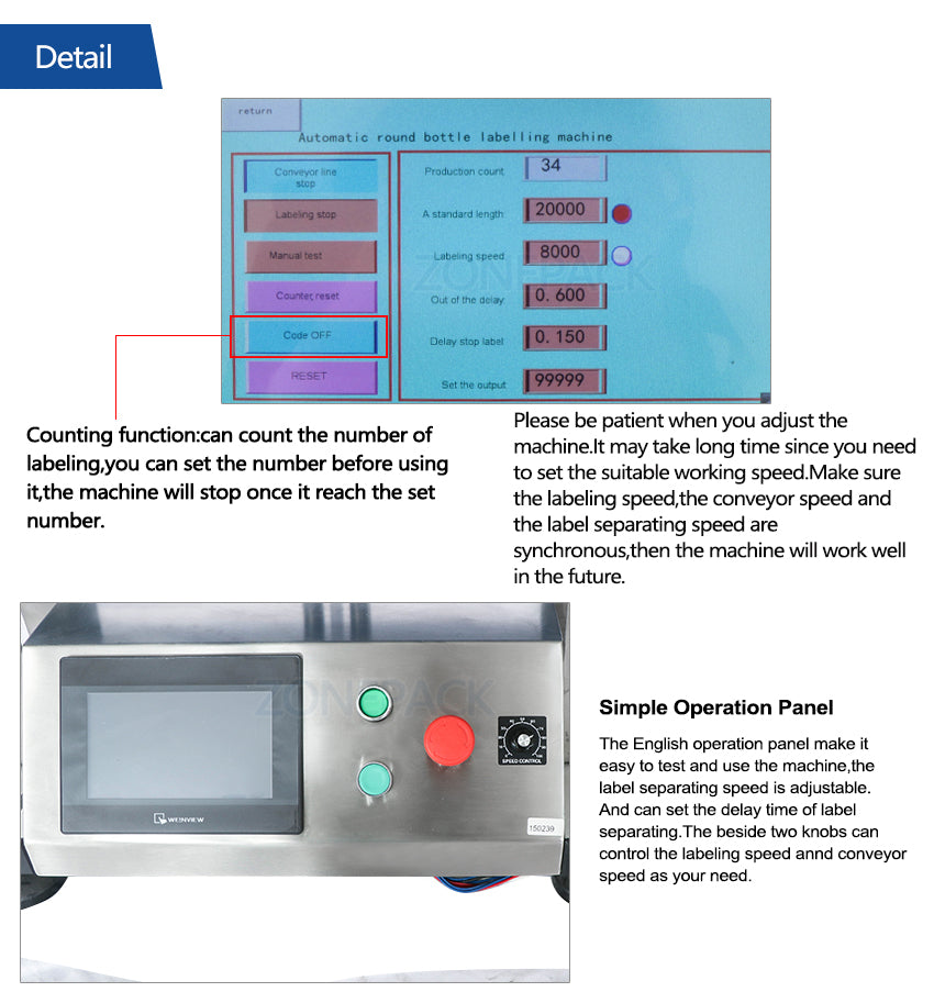 ZONEPACK Automatic Bottle Flat Surface Labeling Machine Adhesive Sticker Labeller Can Laundry Detergent Bottle Label Dispenser