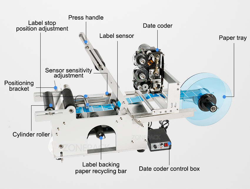 ZONESUN LT-50D Semi Automatic Round Bottle Labeling Machine With Date Printer