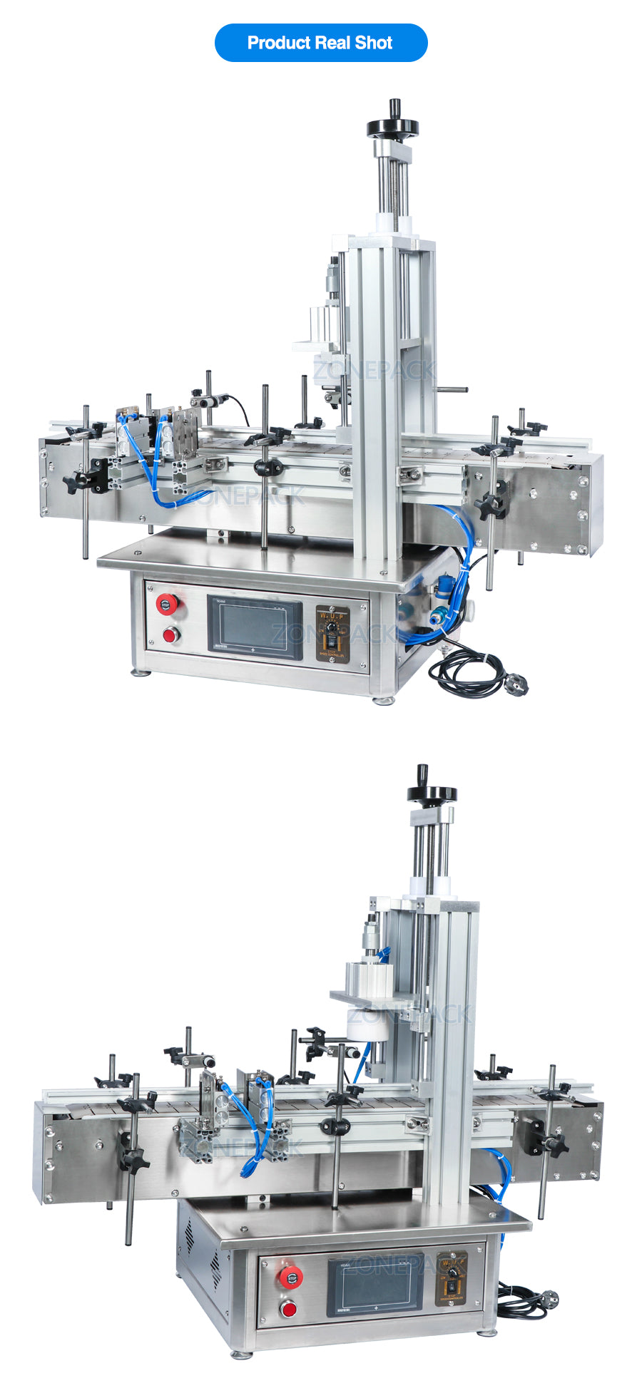 ZONEPACK Pneumatic Semi Automatic Tabletop Glass Bottle Cap Press Machine Jar Whisky Plastic Bottle Capping Machine