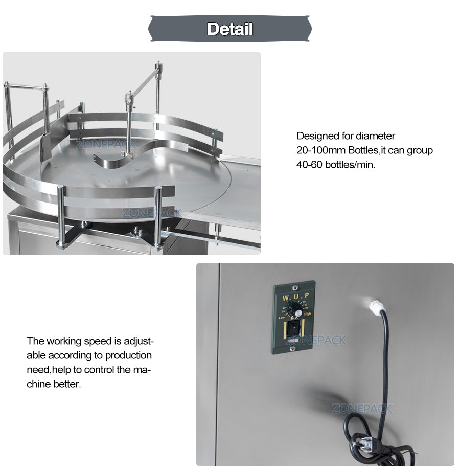 ZONEPACK Production Line for Juice Milk Small Automatic Bottle Alcohol Hydrogen Peroxide Liquid Turntable Capping Filling Machine