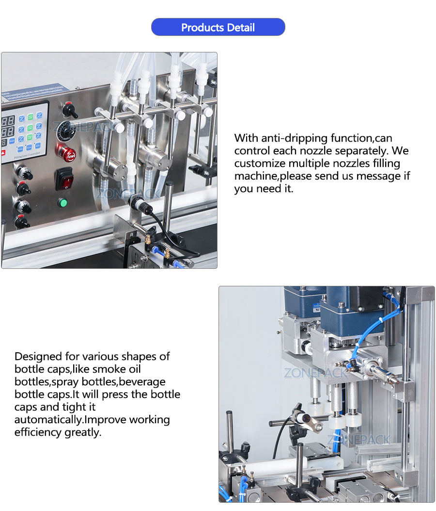 ZONEPACK ZS-FAL180D Automatic Production Line Bottle Plastic Box Carton Liquid Beverage Oil Filling Capping Labeling Machine