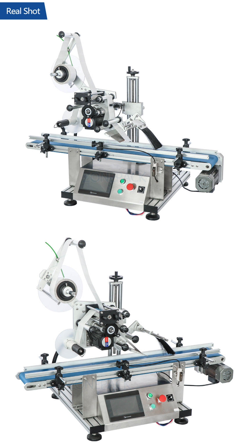 ZONEPACK Automatic Bottle Flat Surface Labeling Machine Adhesive Sticker Labeller Can Laundry Detergent Bottle Label Dispenser