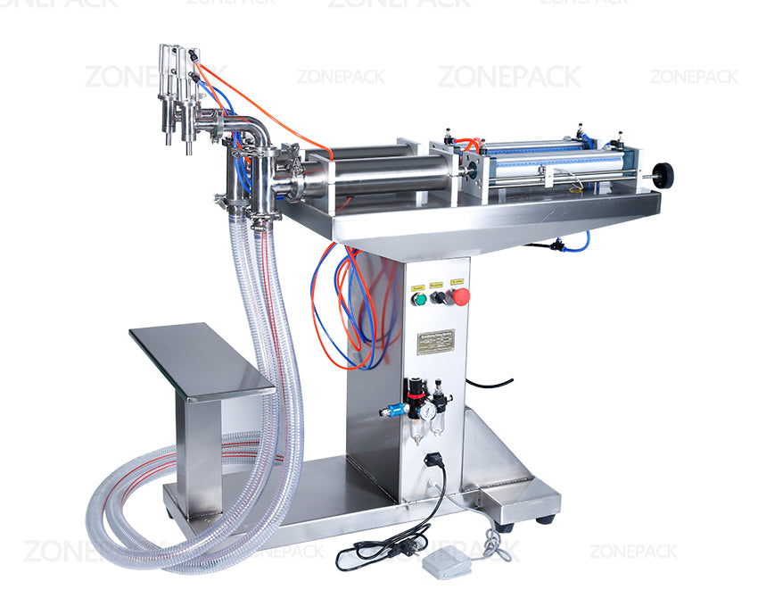 ZONEPACK Automatic Pneumatic Standing Double Nozzles Liquid Beverage Shampoo Oil Filling Machine Vertical Water Bottle Filler
