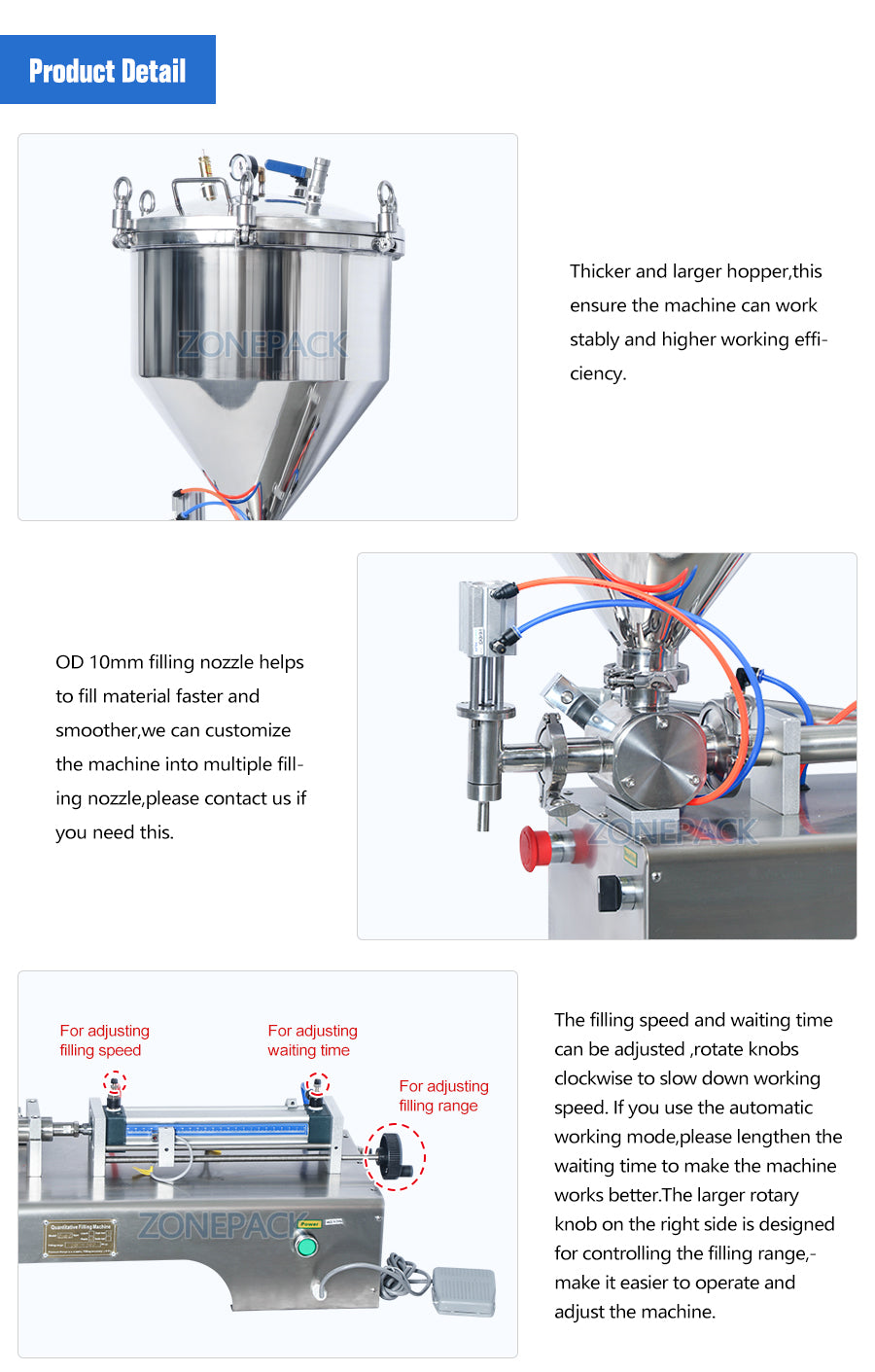 ZS-GTP1 Semi Auotmatic Pressurized Paste Filling Machine for Viscous Liquid Honey