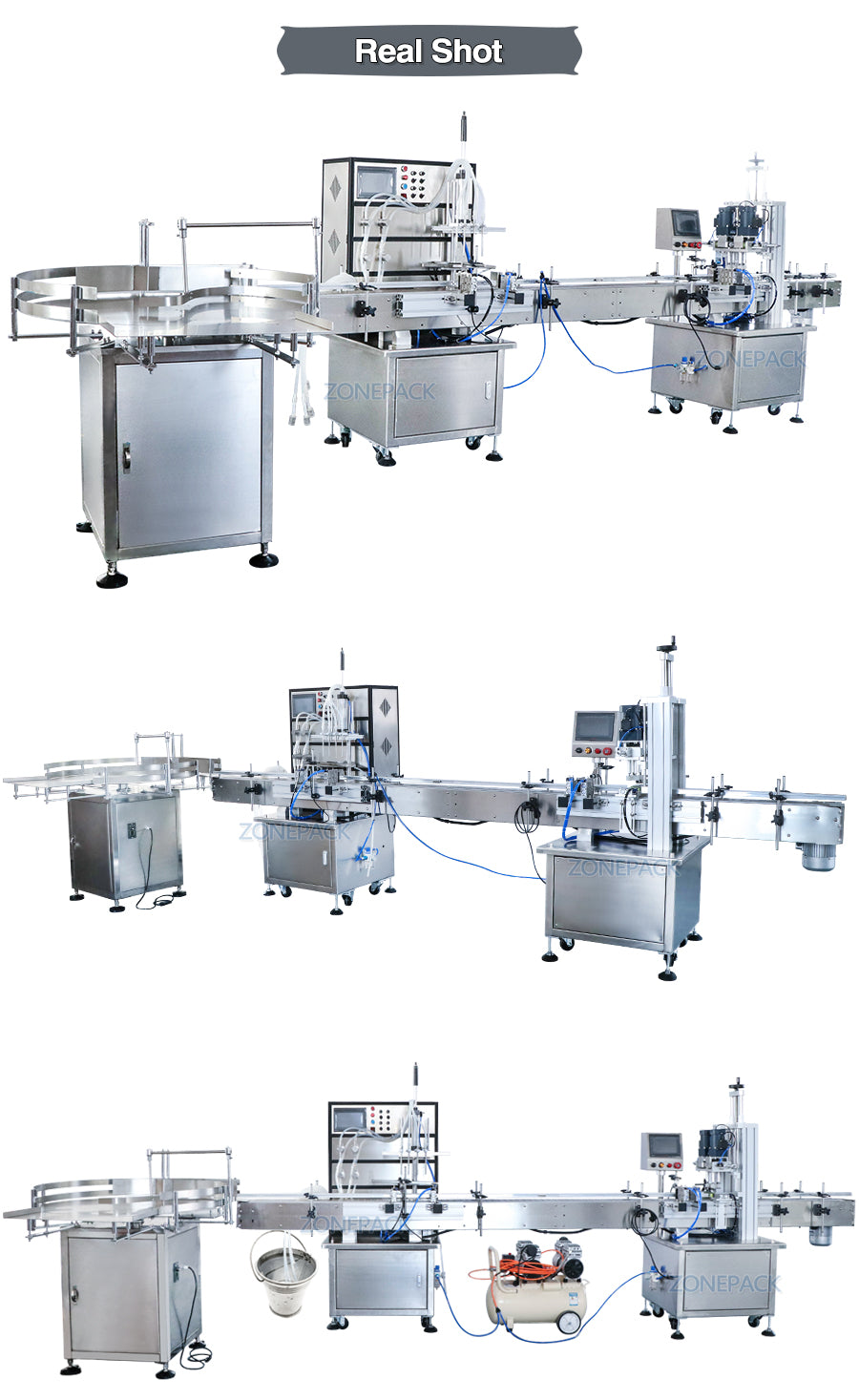 ZONEPACK Production Line for Juice Milk Small Automatic Bottle Alcohol Hydrogen Peroxide Liquid Turntable Capping Filling Machine