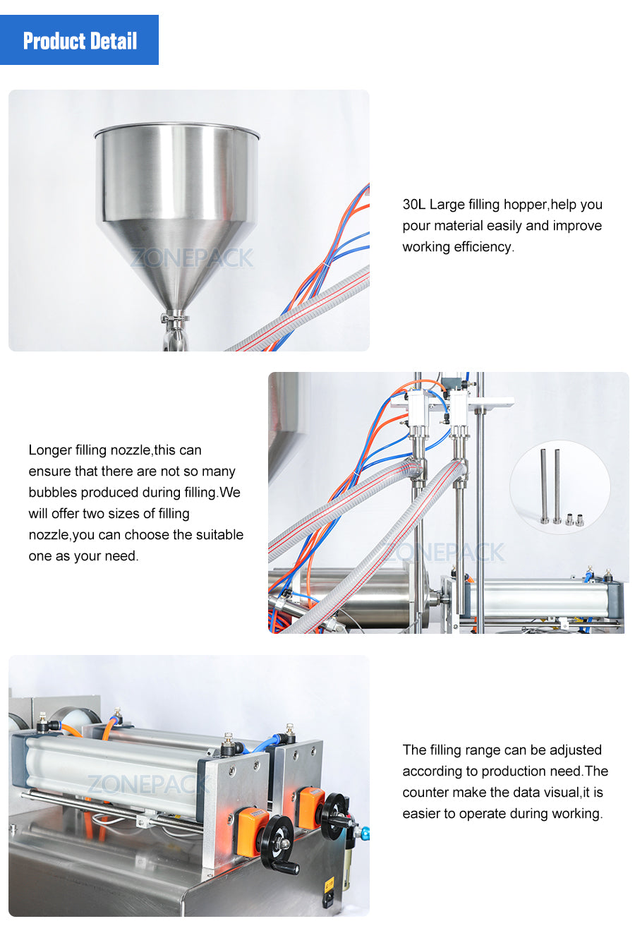 ZONEPACK ZS-GTD2 Double Diving Nozzles Paste Filling Machine Water Cream Shampoo Moisturizer Lotion Cosmetic Oil Honey Stick Food