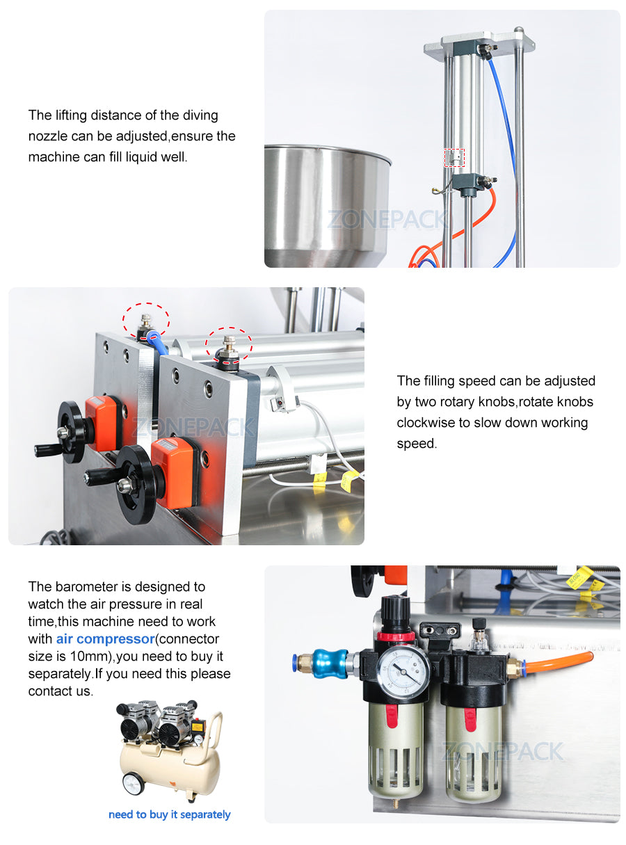 ZONEPACK ZS-GTD2 Double Diving Nozzles Paste Filling Machine Water Cream Shampoo Moisturizer Lotion Cosmetic Oil Honey Stick Food