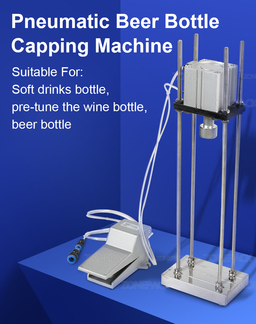 ZONEPACK Pneumatic Beer Capping Machine Semi-automatic Cap Sealing Machine Manual Bottle Capper Commercial Bar Brewery