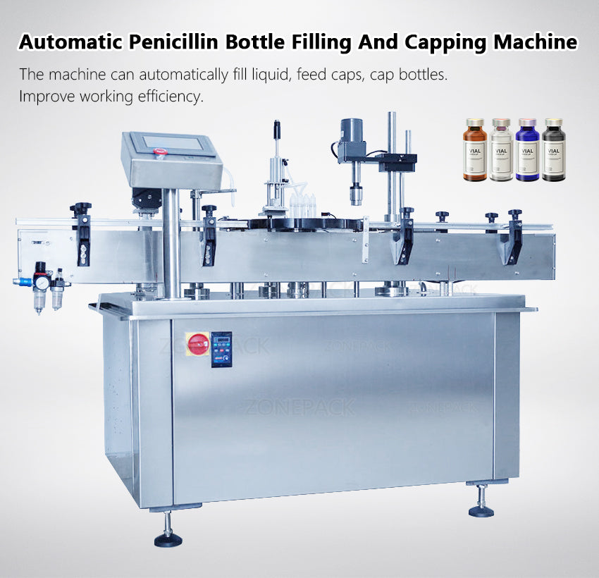 ZONEPACK Автоматическая индивидуальная бутылка пенициллина Эфирное масло Косметический флакон Машина для наполнения и укупорки напитков
