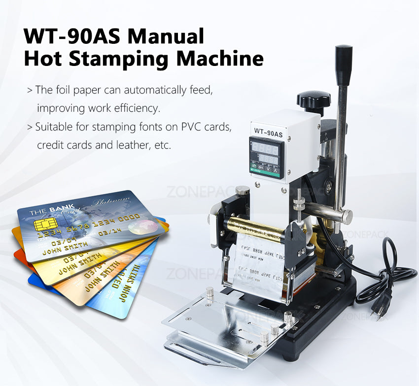 ZONEPACK Hot Stamping Machine For PVC Card Member Club Hot Foil Stamping Bronzing Machine WT-90AS Credit Card Heat Press Machine