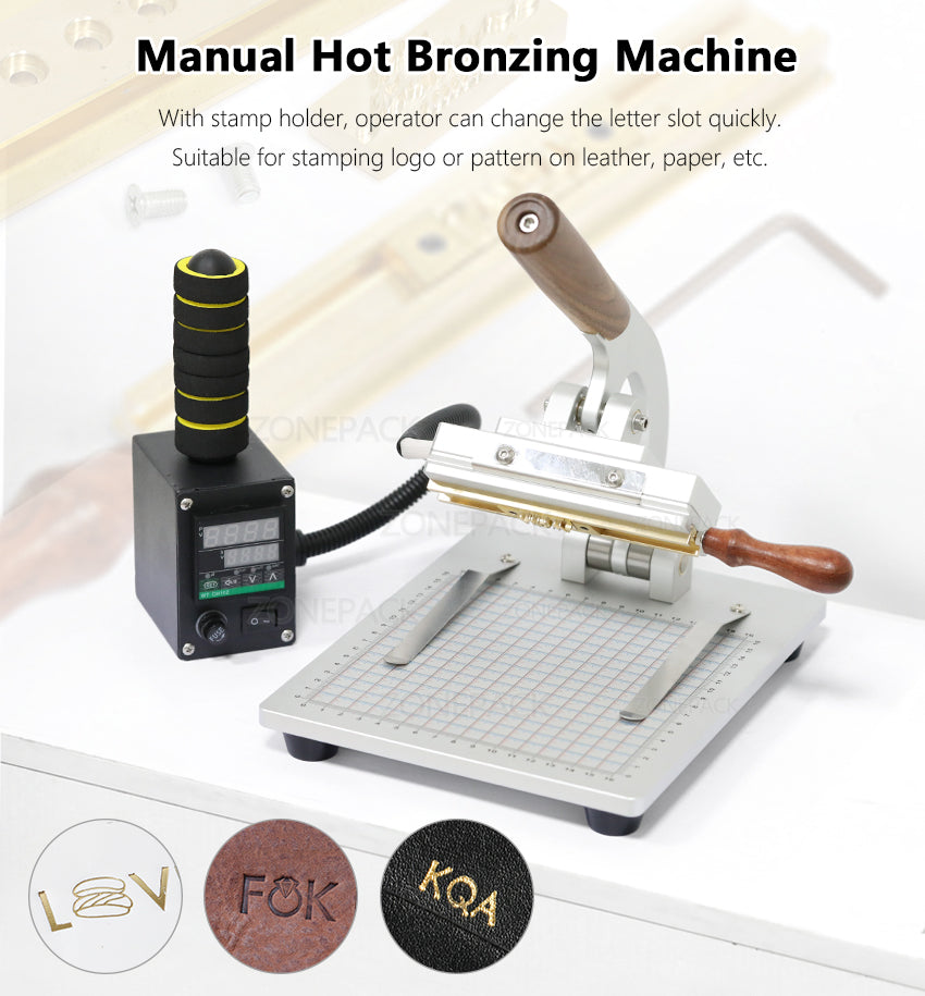 ZONEPACK WT-90ZM Tabletop Logo Pattern Letter Bronzing Machine Heat Press Machine Manual Leather Plastic Stamping Machine