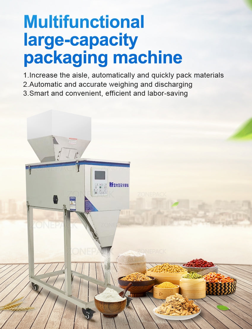 ZONEPACK 3000g Машина для стеллажей для пищевых продуктов Гранулированные порошковые материалы Весовая упаковочная машина Машина для наполнения семян Кофейных зерен