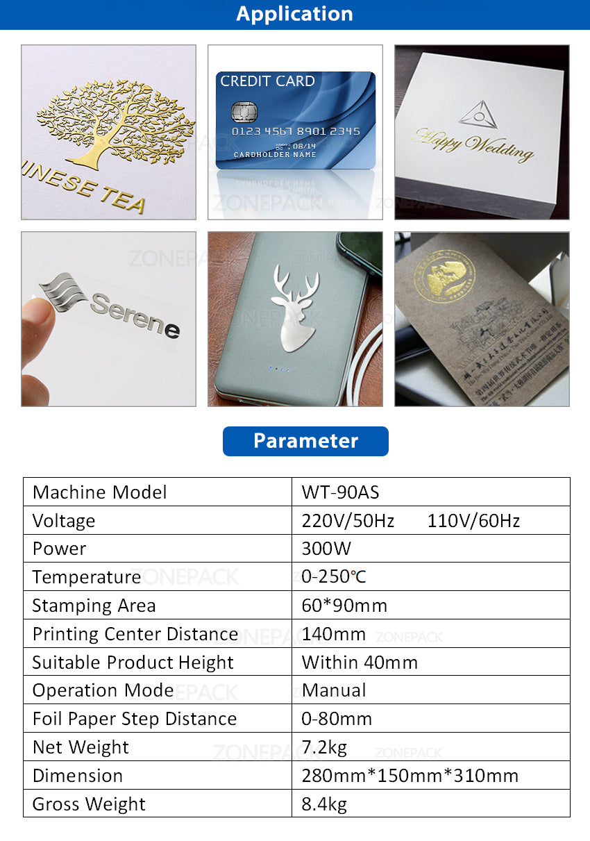 ZONEPACK Hot Stamping Machine For PVC Card Member Club Hot Foil Stamping Bronzing Machine WT-90AS Credit Card Heat Press Machine