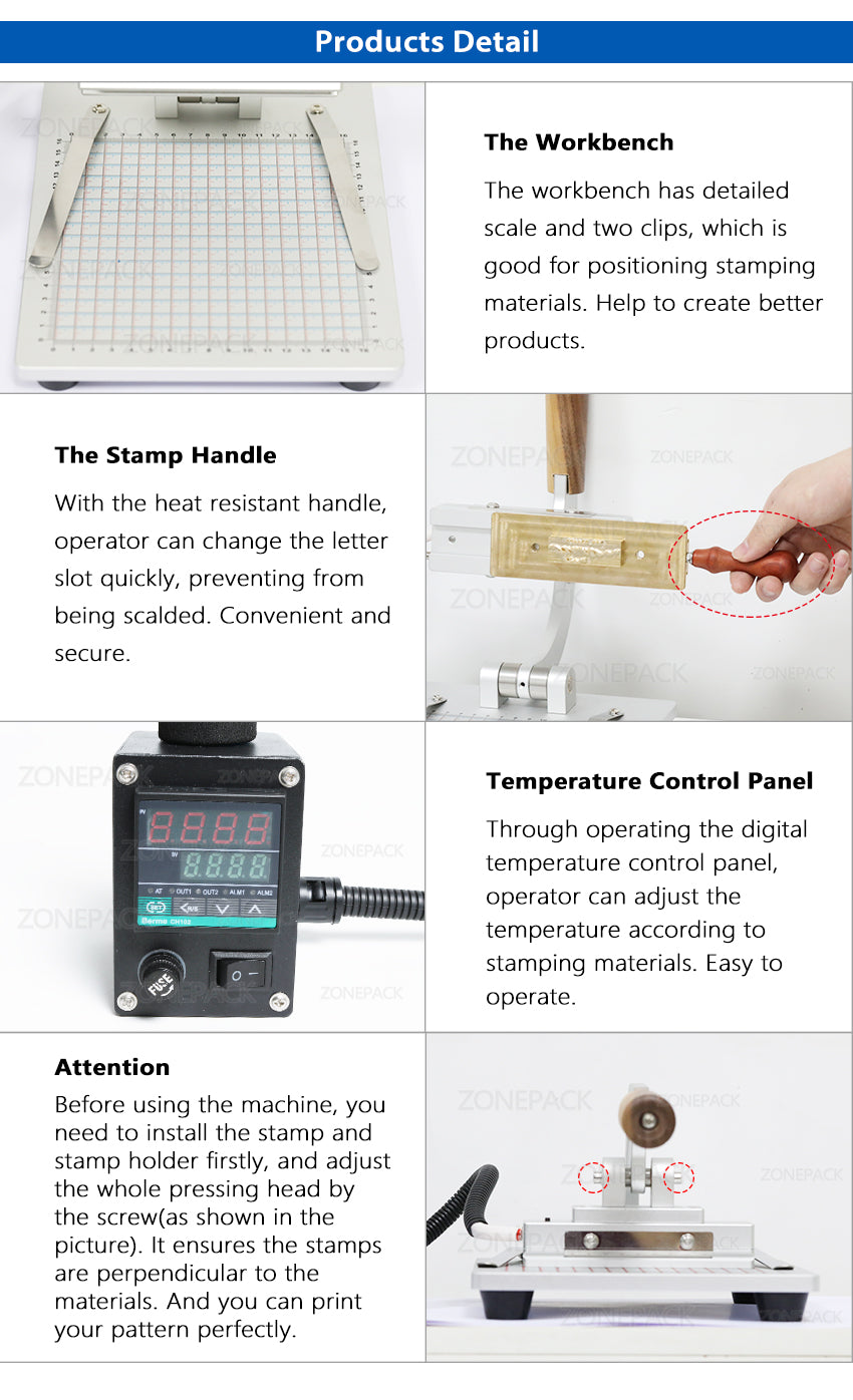 ZONEPACK WT-90ZM Tabletop Logo Pattern Letter Bronzing Machine Heat Press Machine Manual Leather Plastic Stamping Machine