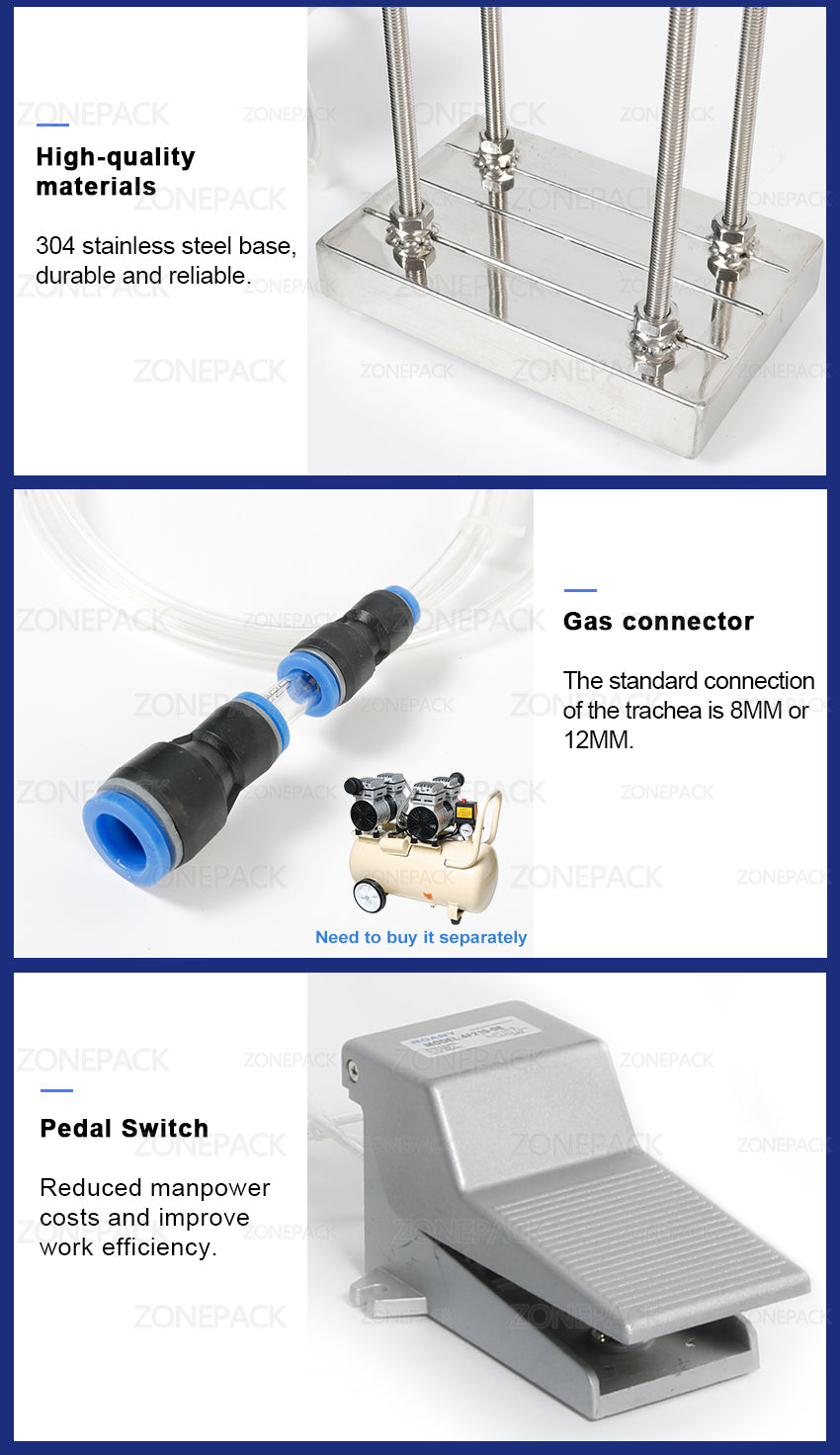 ZONEPACK Pneumatic Beer Capping Machine Semi-automatic Cap Sealing Machine Manual Bottle Capper Commercial Bar Brewery