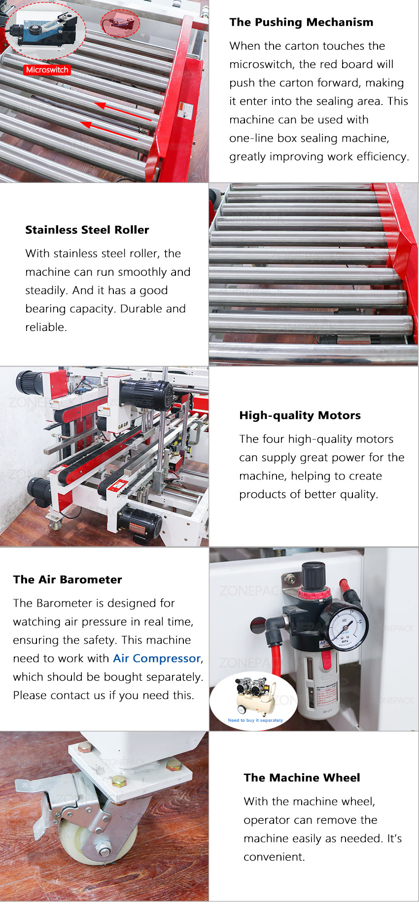 ZONEPACK Automatic Carton Corner Sealer Tape Sticker Four Sides Carton Edge Sealing Machine Strapping Machine