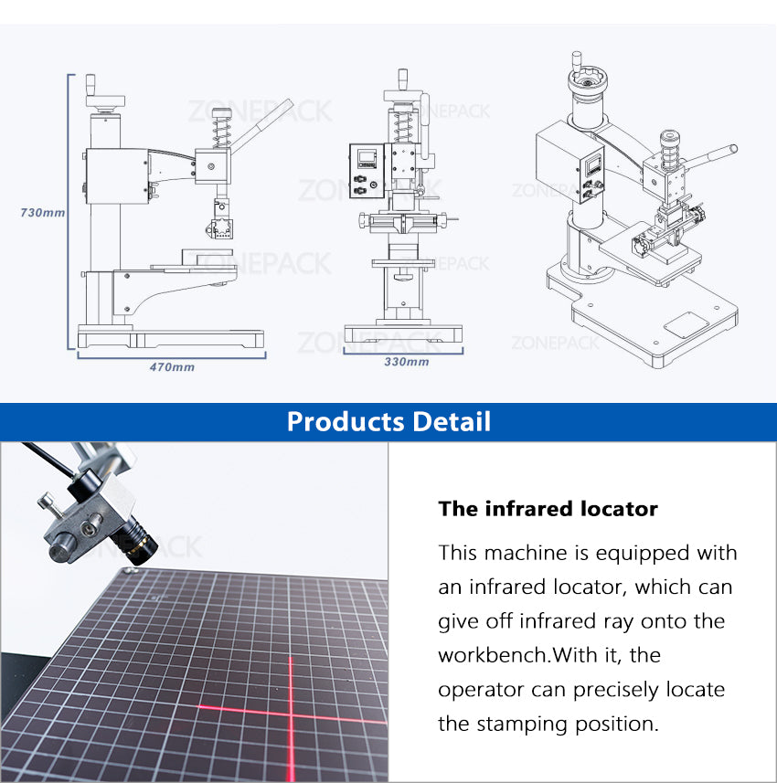 ZONEPACK ZS-190 Heat Press Machine With Infrared Localization 2 type workbench Embossing Bronzing tools Hot Foil Stamping Machine