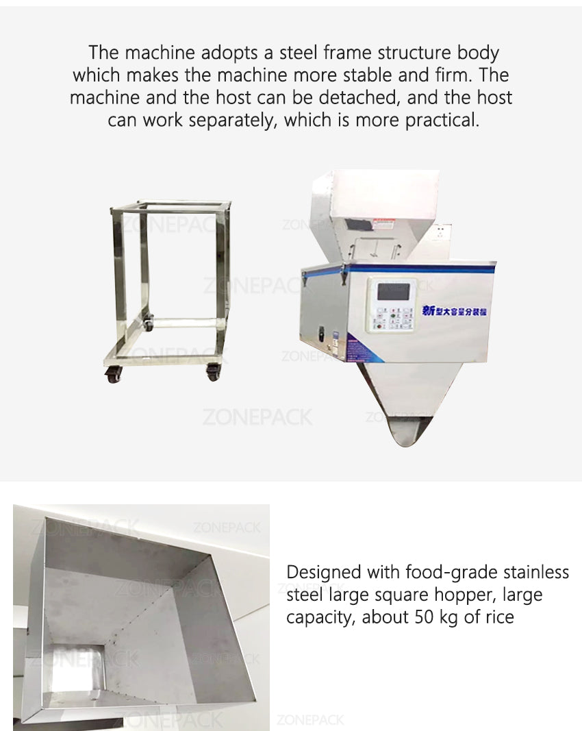 ZONEPACK 3000g Food Racking Machine Granular Powder Materials Weighing Packing Machine Filling Machine For Seeds Coffee Bean