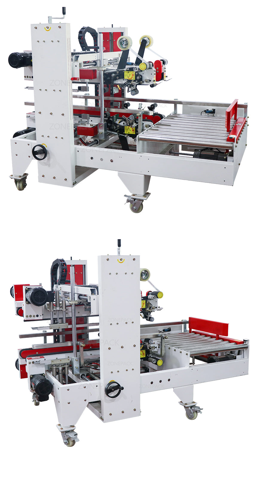 ZONEPACK Automatic Carton Corner Sealer Tape Sticker Four Sides Carton Edge Sealing Machine Strapping Machine