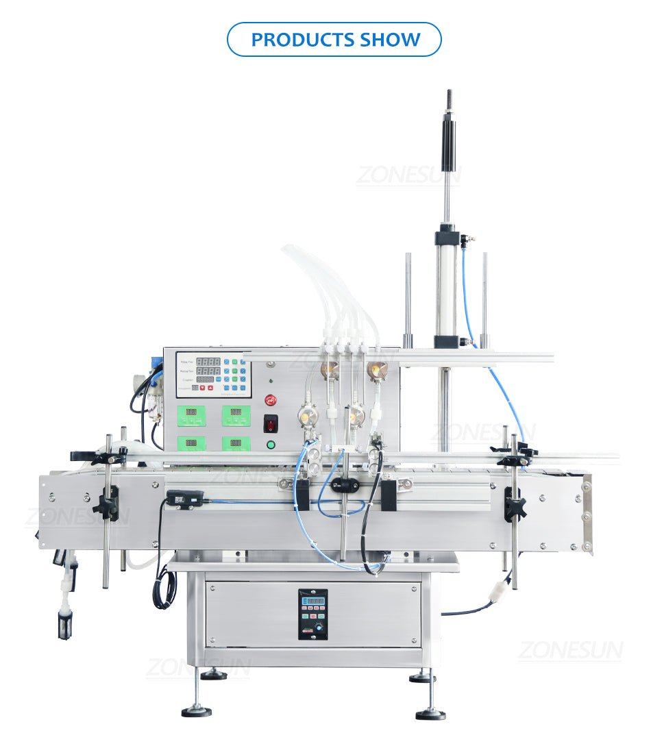 ZONEPACK ZS-DTMP4AL 4 насадки для дайвинга Флакон с магнитным насосом Настольная парфюмерная жидкая банка Автоматическая машина для наполнения бутылок с цепным конвейером
