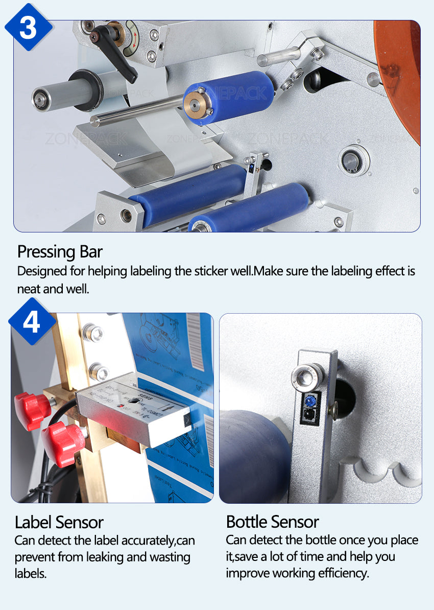 ZONEPACK Double Labeling Machine Double sides Labeller FH-130M (220V/50HZ)