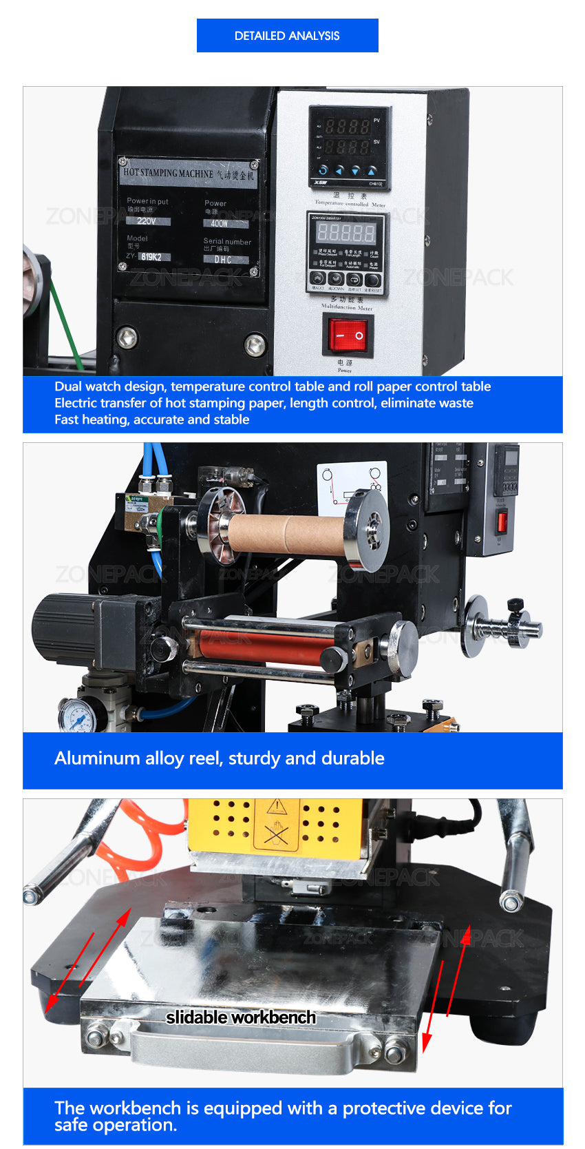 ZONESUN ZY-819k2 116*120mm Pneumatic Leather LOGO Hot Foil Stamping Machine