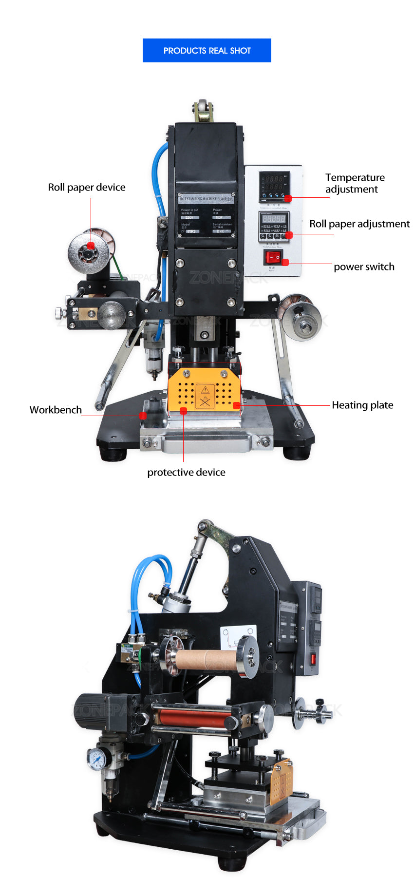 ZONESUN ZY-819k2 116*120mm Pneumatic Leather LOGO Hot Foil Stamping Machine