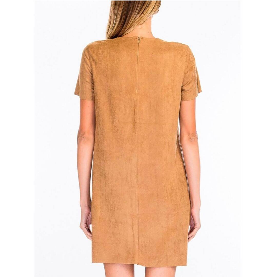 Olive Suede Studded Pocket Dress