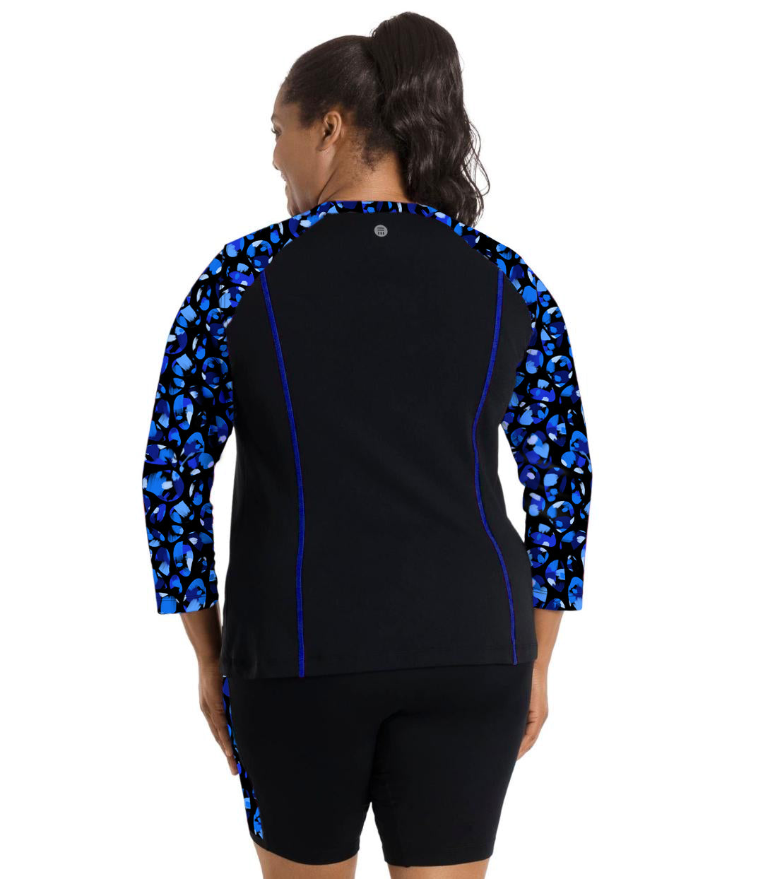 AquaSport Long Sleeve Rash Guard Ocean Blues Print Black