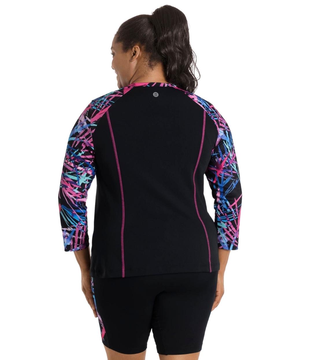 AquaSport Long Sleeve Rash Guard Sunset Palm Print Black