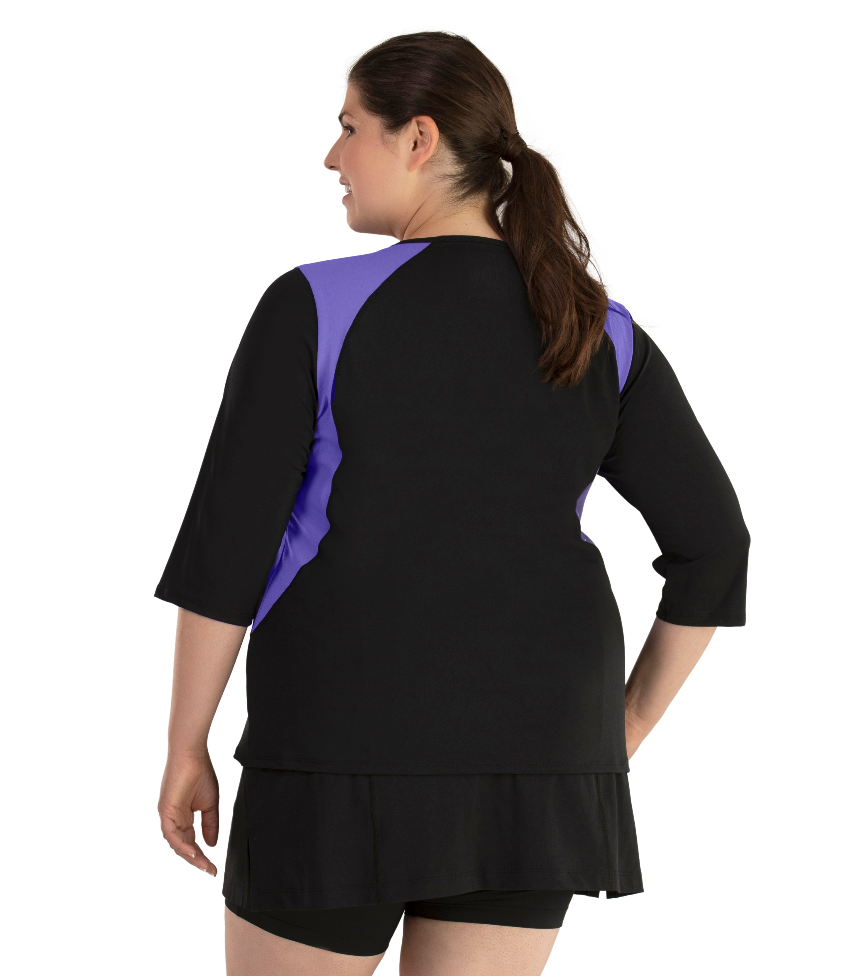 AquaSport Three Quarter Sleeve Rash Guard - Purple and Black - FINAL SALE