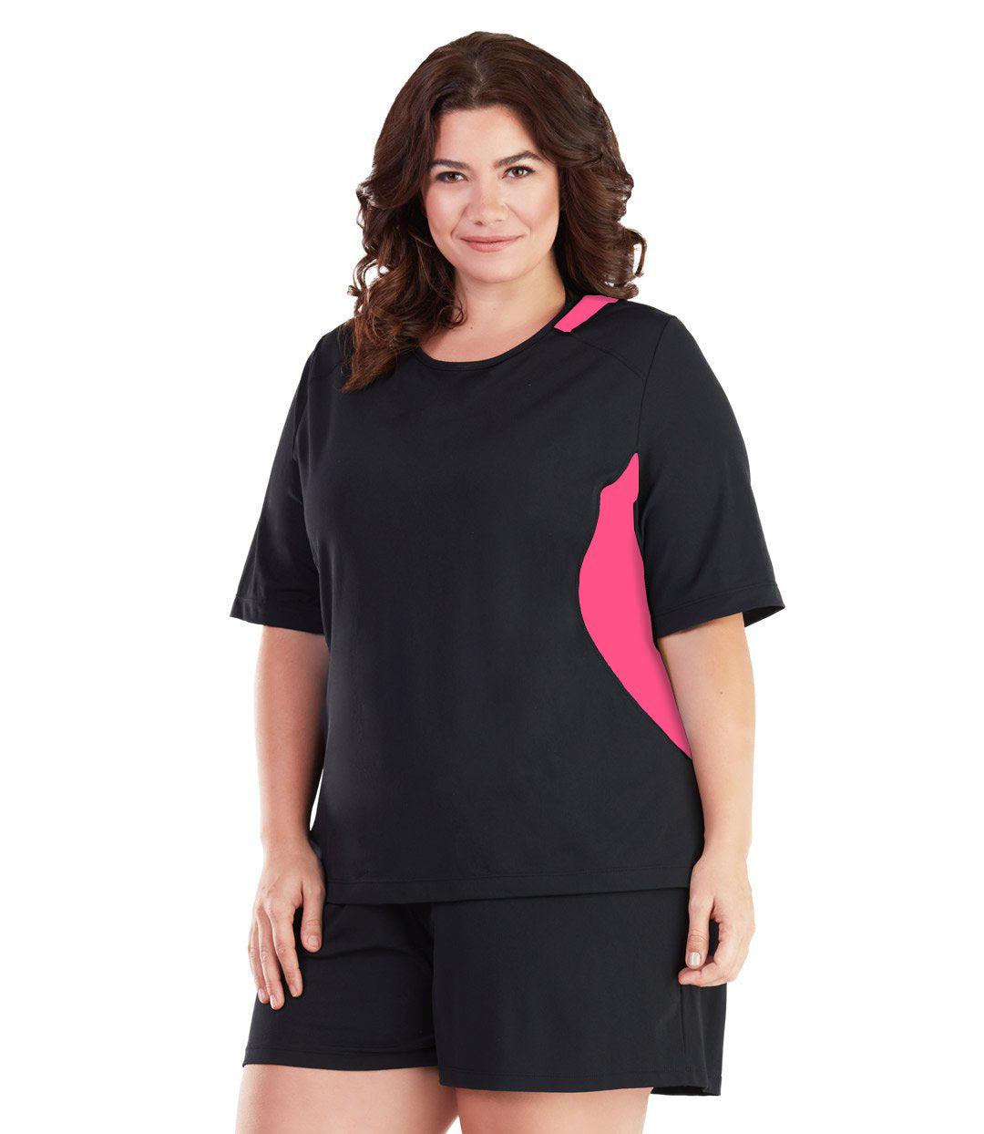 AquaSport Color Block Swim Tee Pink and Black - FINAL SALE