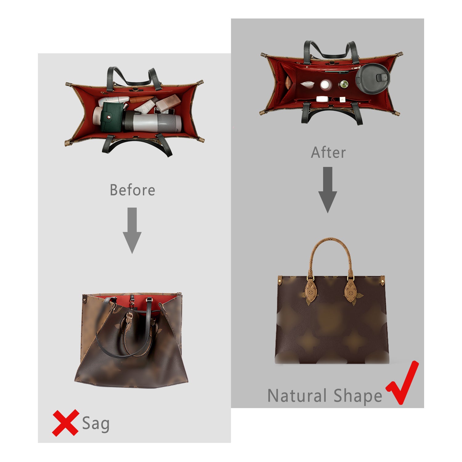 ZTUJO Dumpling Design Purse Organizer Insert For Handbag & Tote Shaper, Tote Bag Organizer Insert For Speedy Neverful, 6 Sizes
