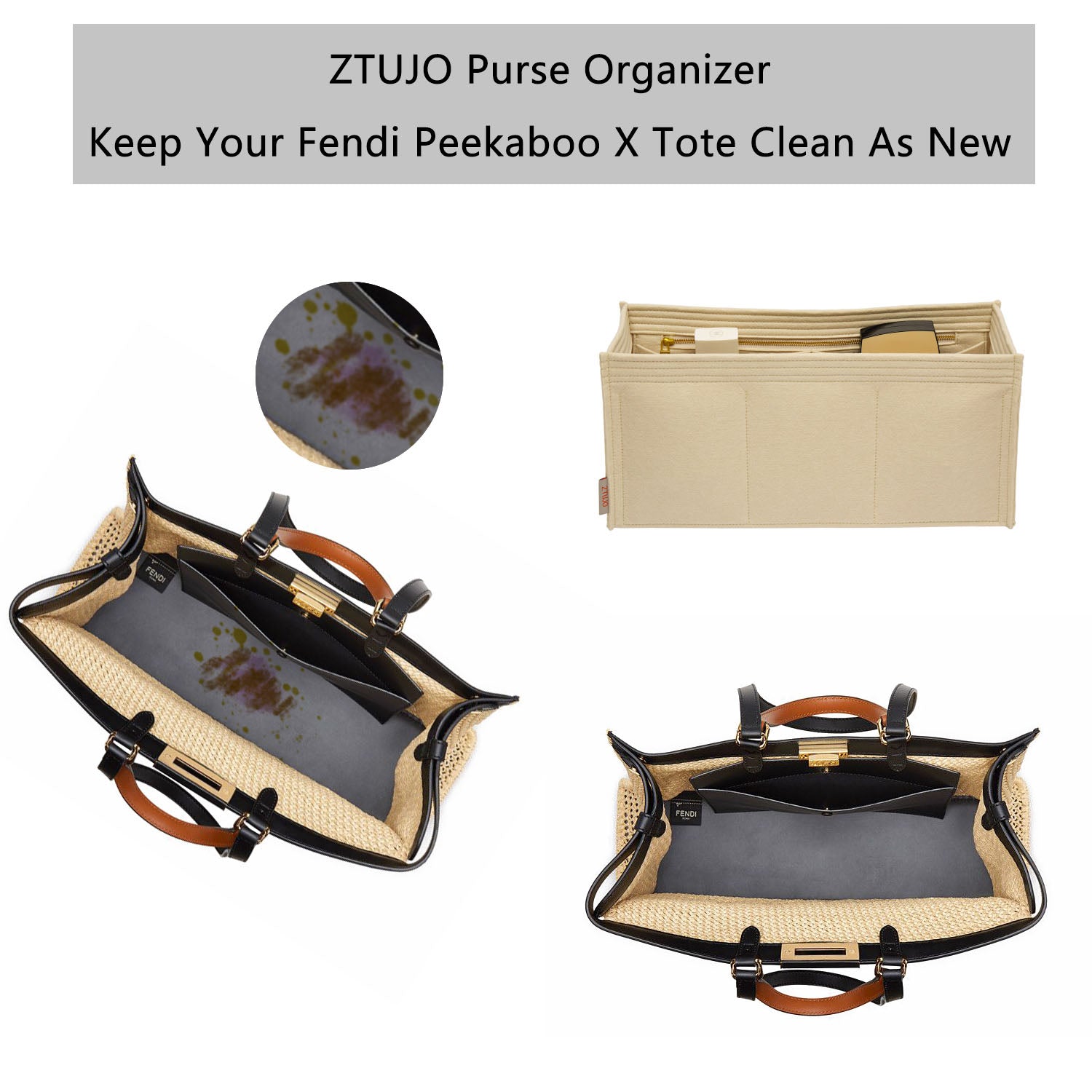 Premium High end version of Purse organizer specially for Fendi Peekaboo X Tote Medium