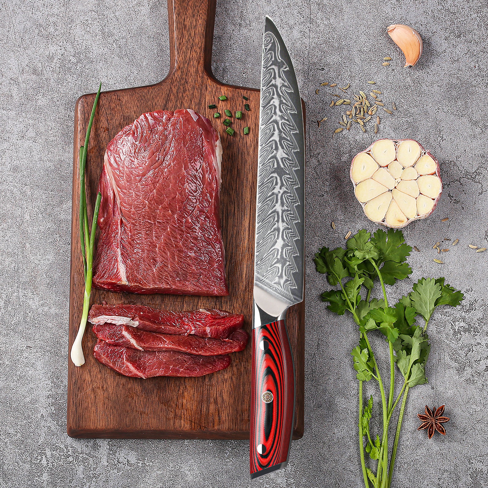 This slicing knife features an ergonomic G-10 handle for a non-slip grip -- even when wet. This exceptional knife is weighted and balanced for easy handling.