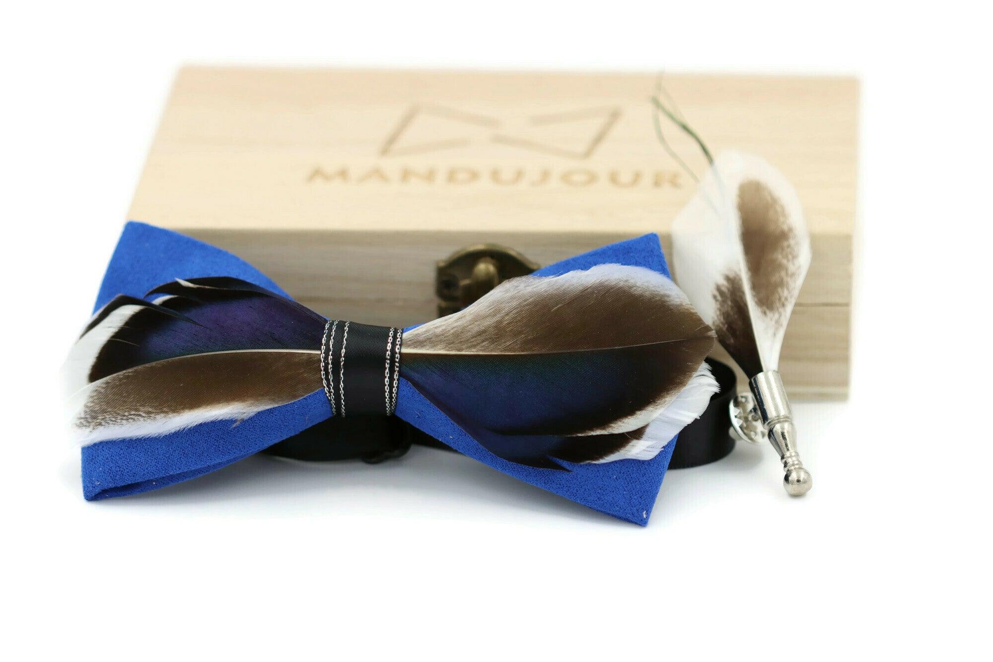 Mallard Duck Feather Bow Tie  with Feather Lapel Pin Set