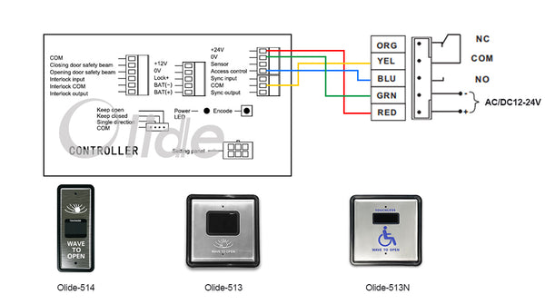 olide-120B wiring diagram with m-514 wired slim wave to open switch