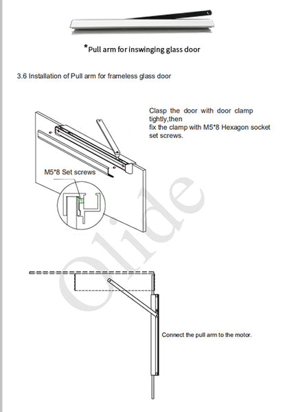 Olide-120B automatic glass swing door opener pull arm installation
