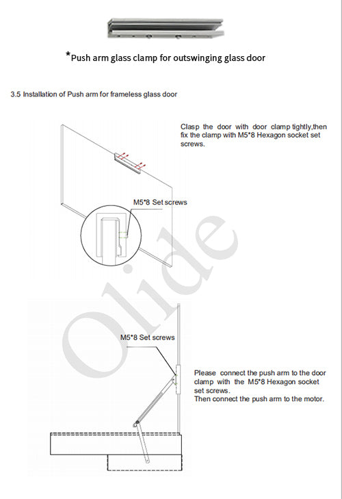 olide-120B automatic glass swing door opener push arm installation
