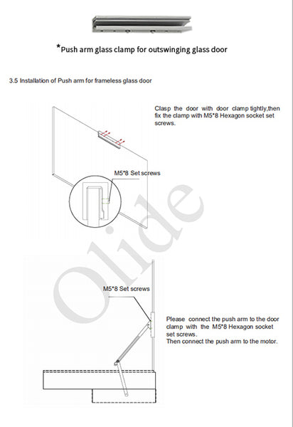 olide-120B automatic glass swing door opener push arm installation