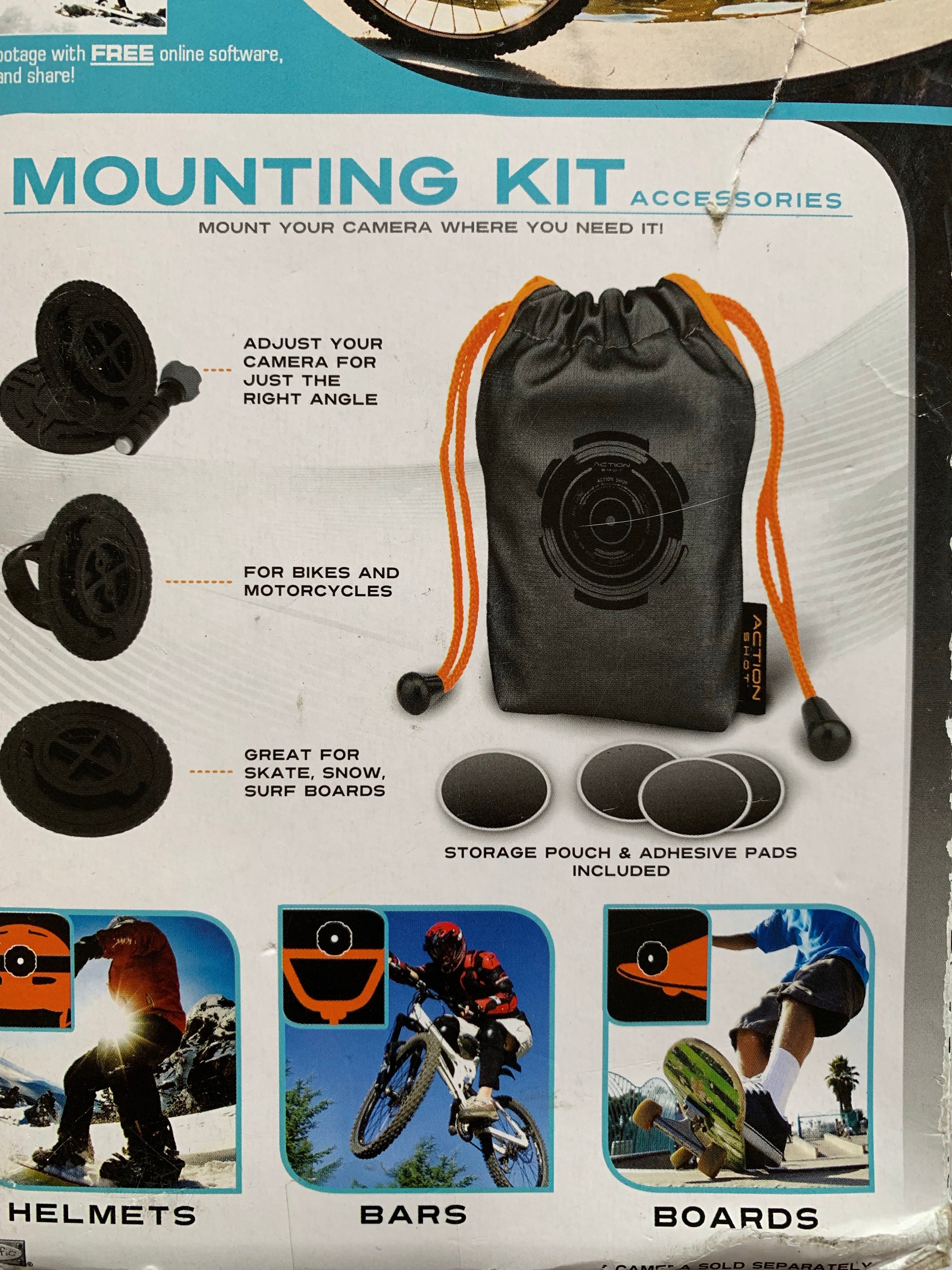 Digital Video Camera Mounting Kit Action Shot Helmets Bars Boards