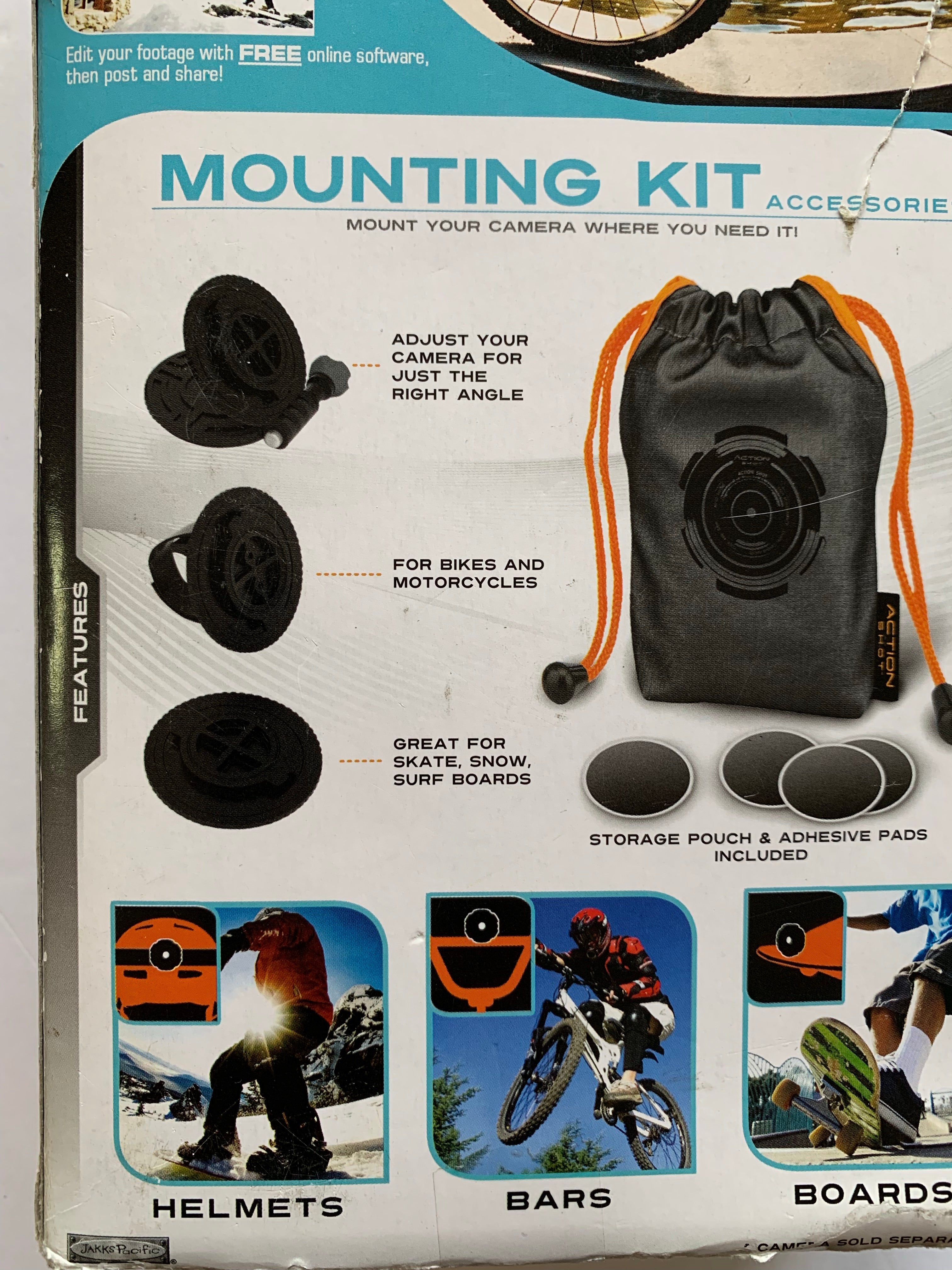 Digital Video Camera Mounting Kit Action Shot Helmets Bars Boards