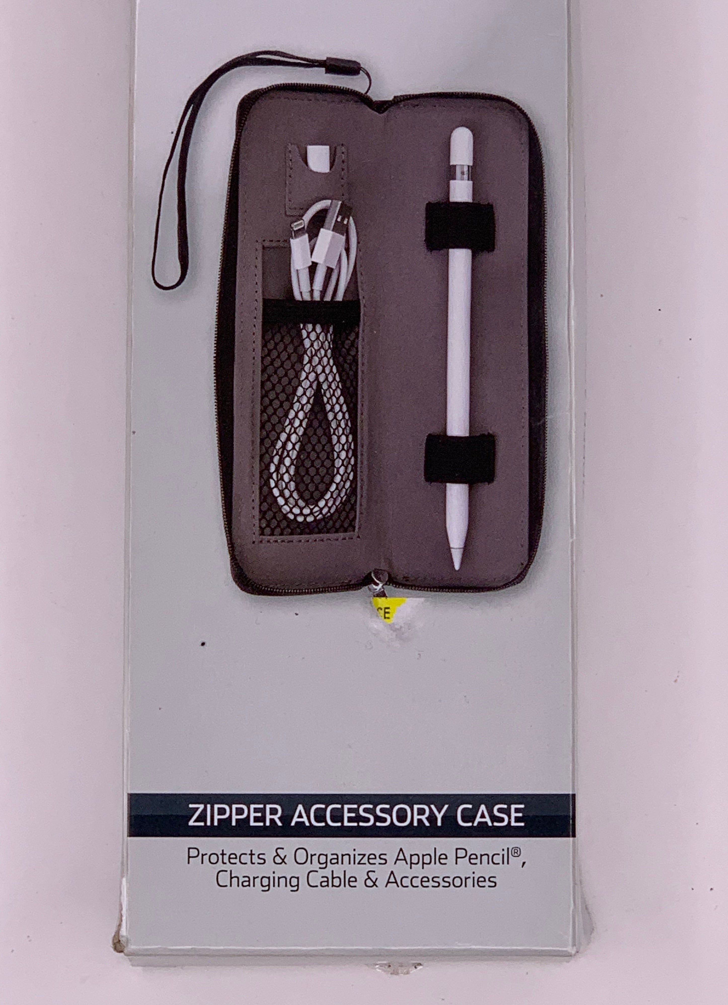 Onn Zipper Accessory Case Protects Organizes Apple Pencil Charging Cable Accessories Microfiber Interior Black
