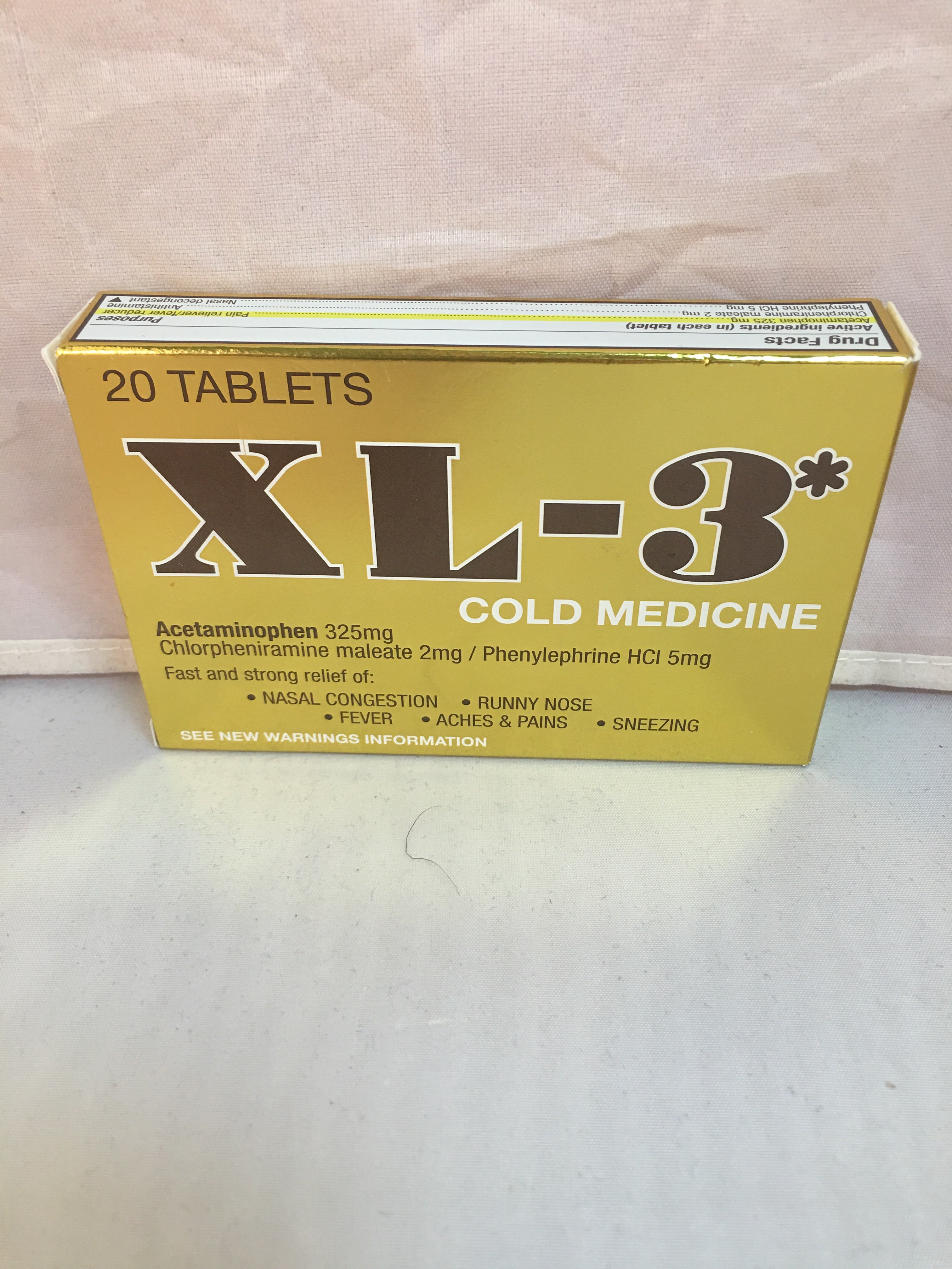 XL-3* Cold Medicine 11/19 Nasal Congestion Runny????Aches & Pains?? 20Tabs