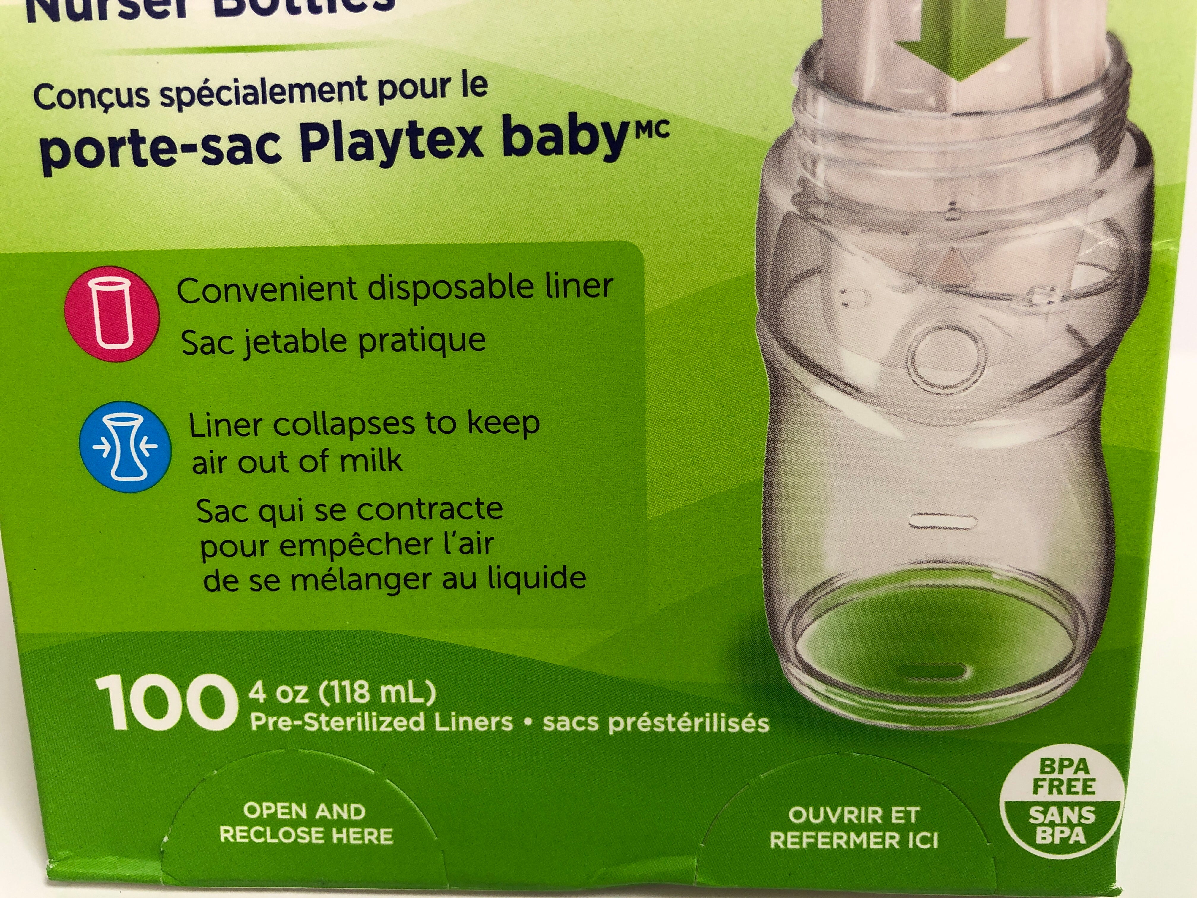 Playtex Drop-Ins Liners Baby Bottles Convenient Disposable Pre Sterilized BPA Free Qty 100