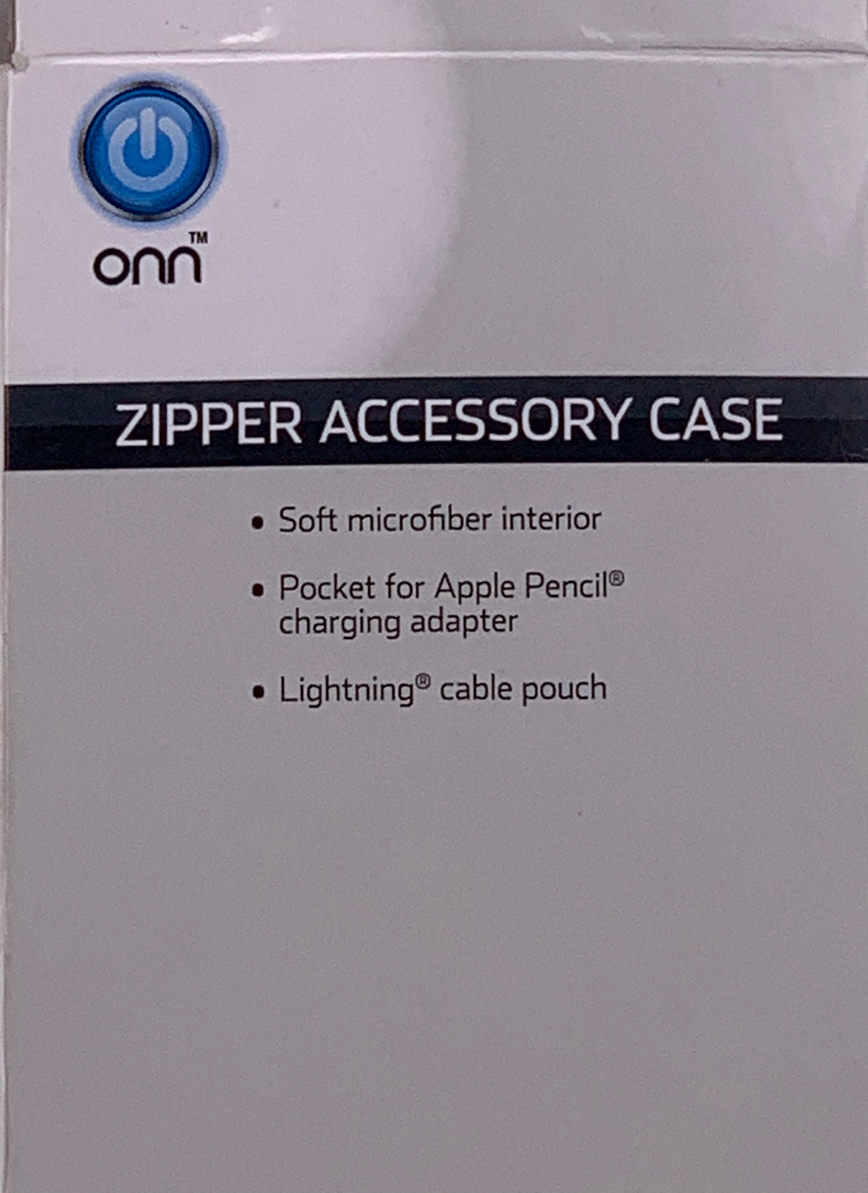 Onn Zipper Accessory Case Protects Organizes Apple Pencil Charging Cable Accessories Microfiber Interior Black