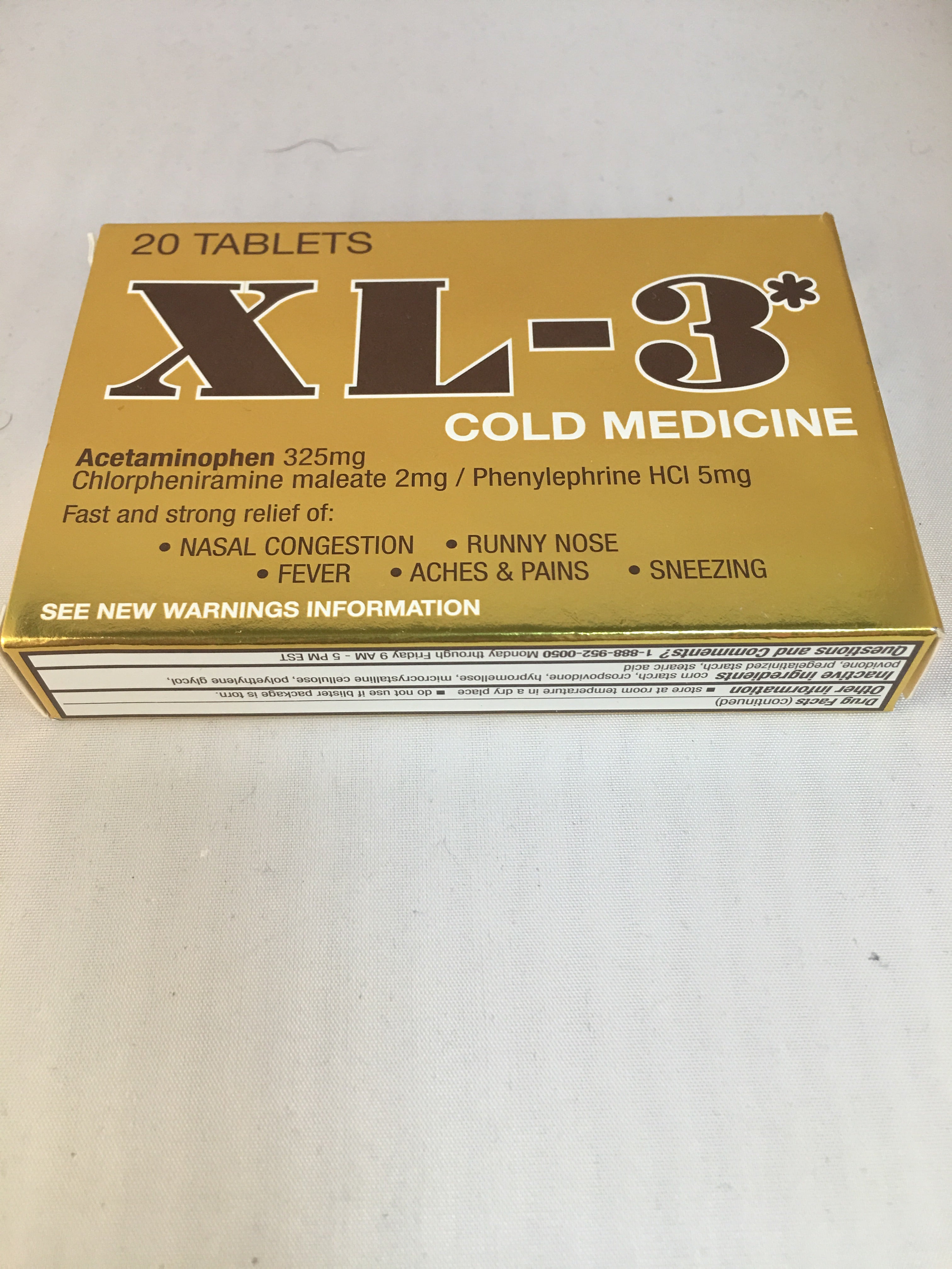 XL-3* Cold Medicine 11/19 Nasal Congestion Runny????Aches & Pains?? 20Tabs