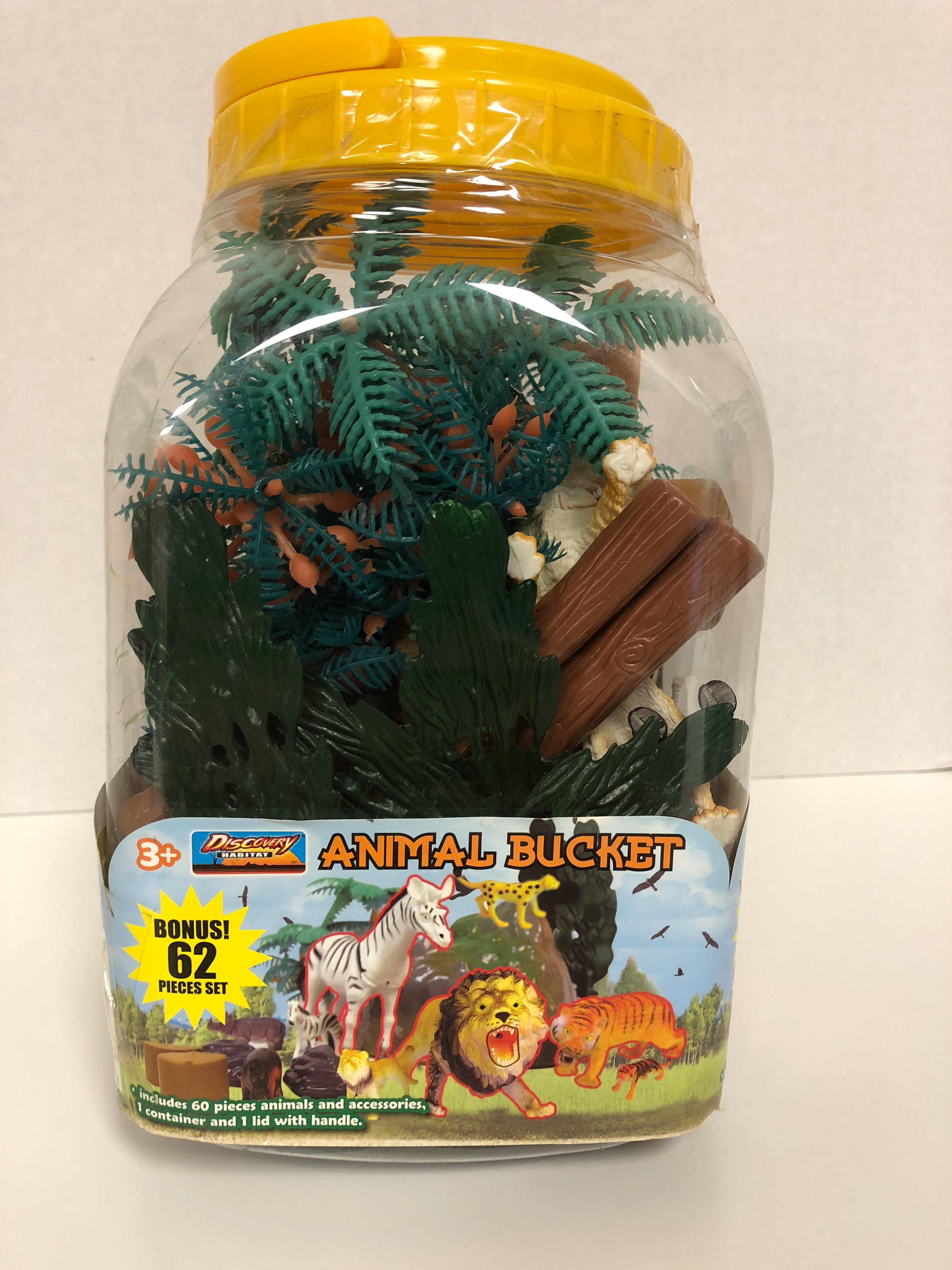 Discovery Habitat Animal Bucket Bonus 62 Pieces Set Lion Tiger Zebra